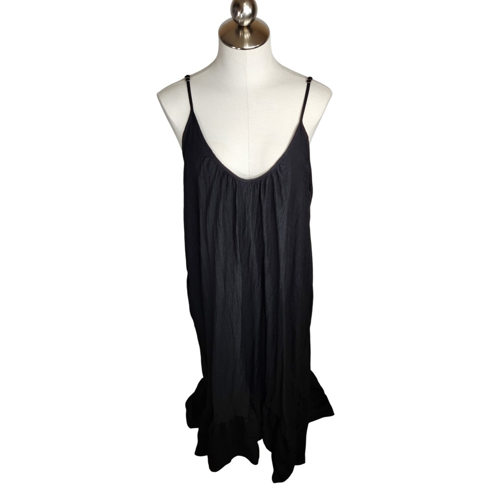 Noflik Midi Dress Women XL Black Sleeveless V-Neck Ruffle Hem Boho Chic